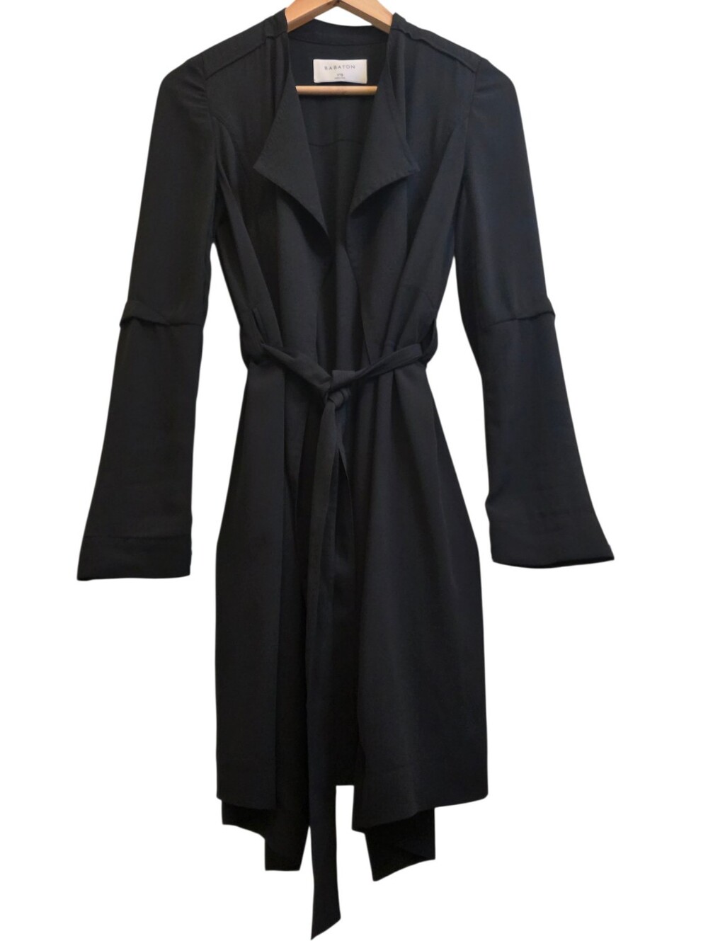 Aritzia Babaton Quincey Flowy Belted Minimalist Trench Coat Black EUC Sz XXS